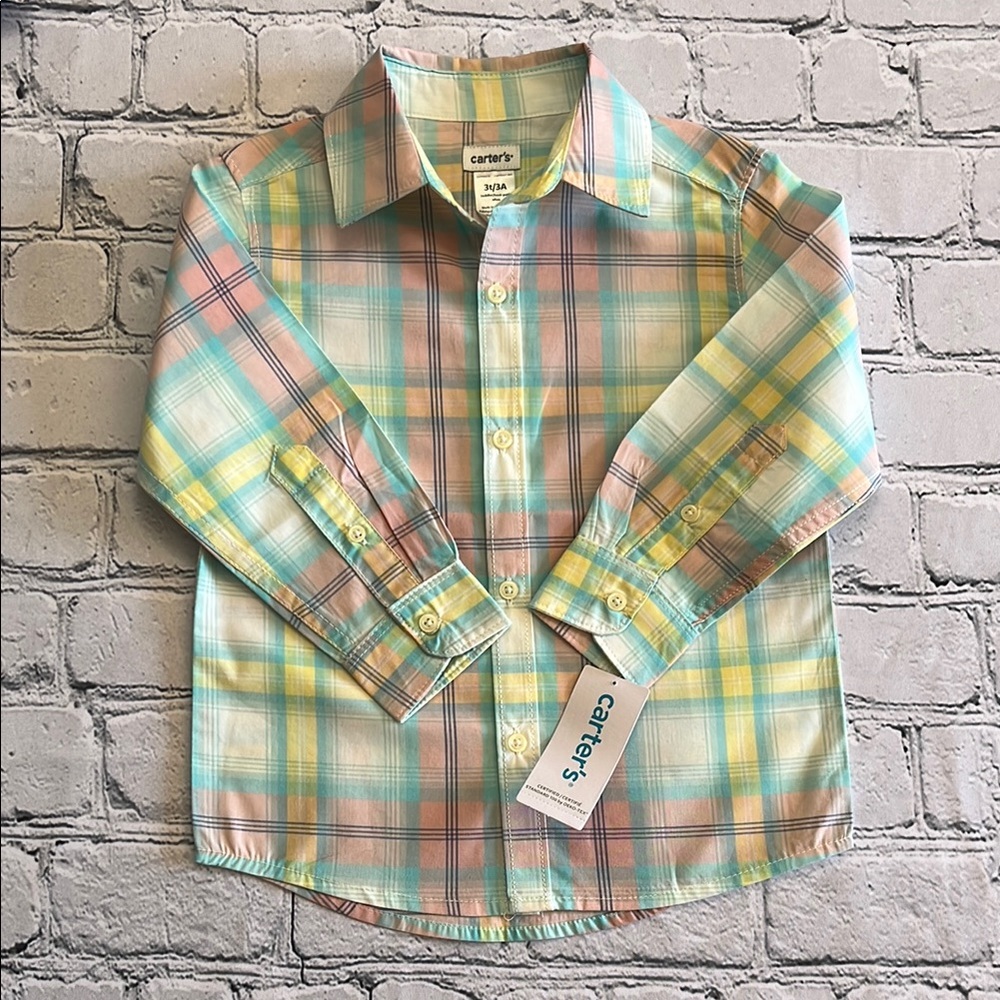 NWT Carter's Multicolor Plaid Toddler Long Sleeve Shirt 3T